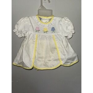 Vintage 90s‎ LITTLE LINDSEY GIRLS 0-6 Months Gingham Bow Floral Lace Dress